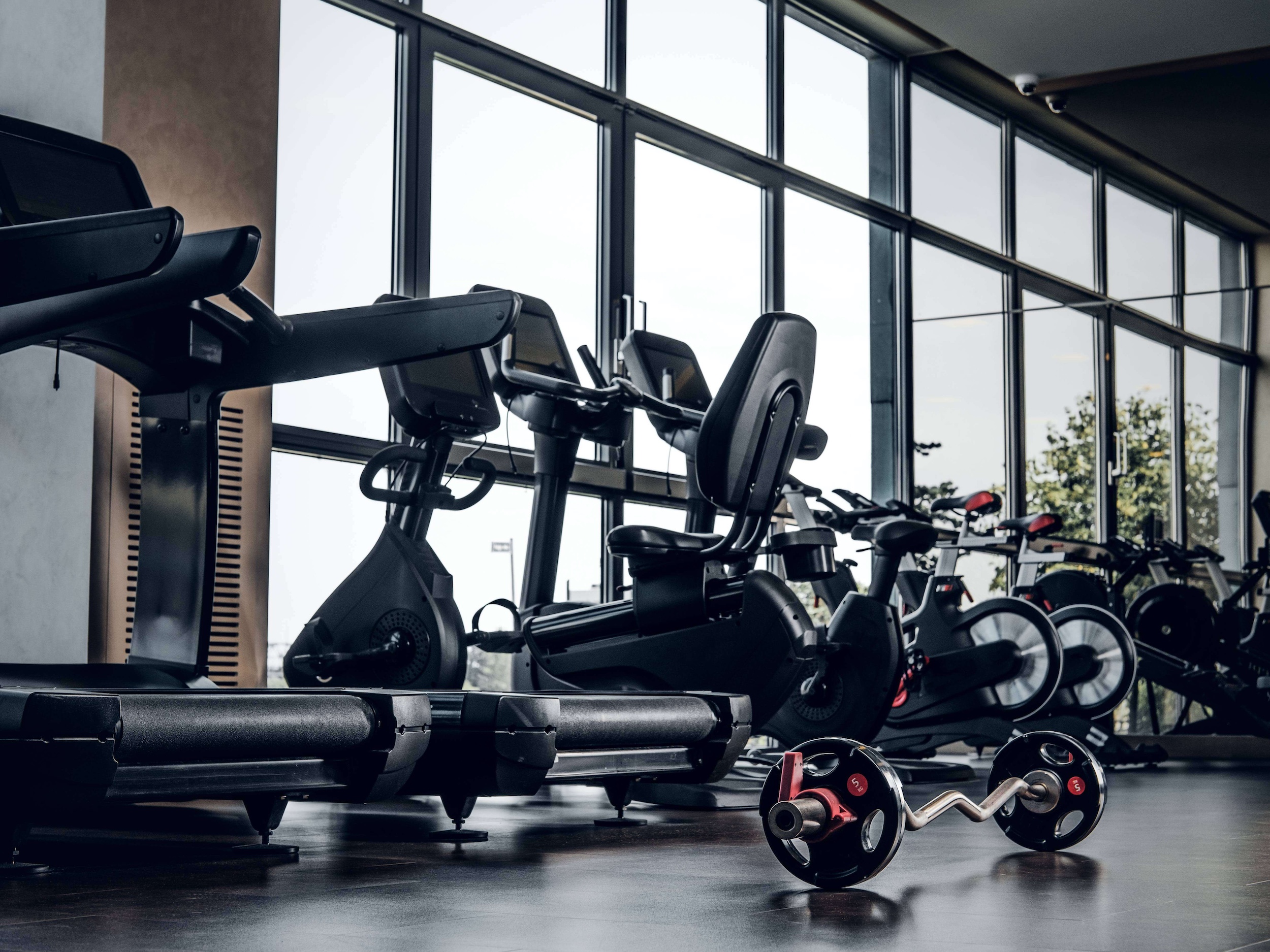 High end gym equipment by window