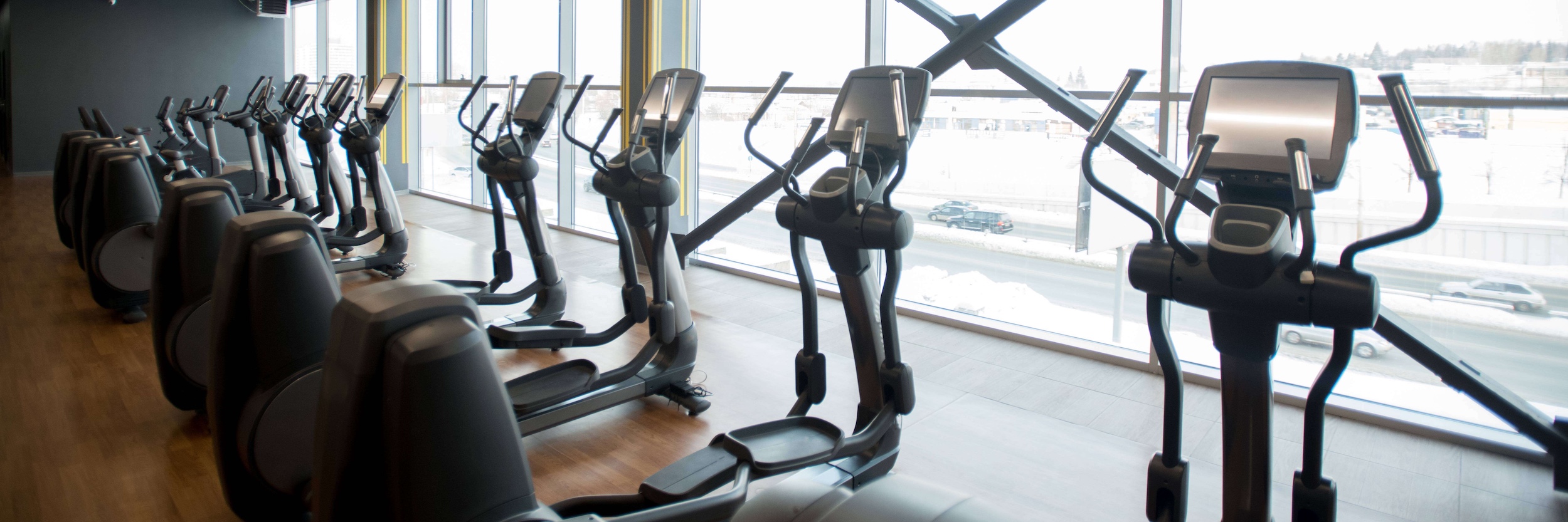 Row of elliptical machines